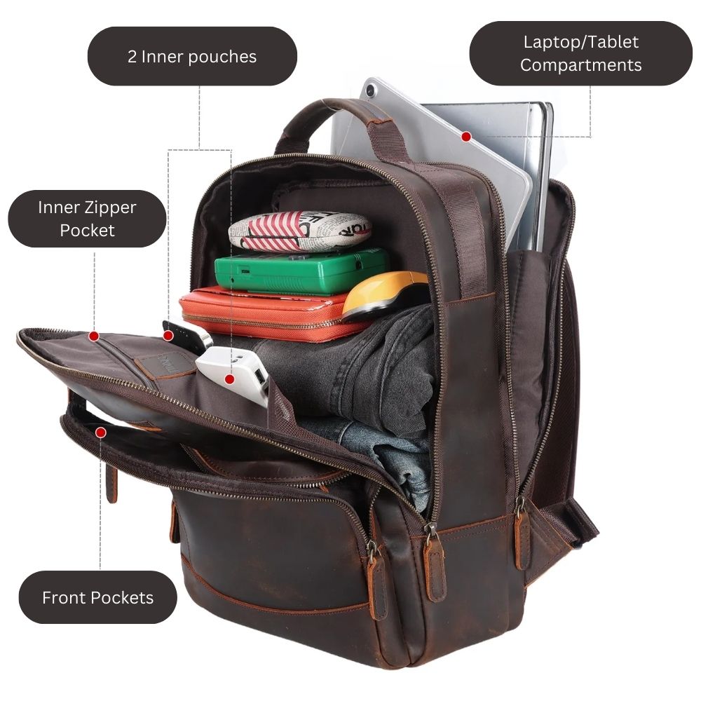 Vintage Leather Travel 15.6 Inches Laptop Backpack - Dark Brown Vintage Leather Travel 15.6 Inches Laptop Backpack - Dark Brown