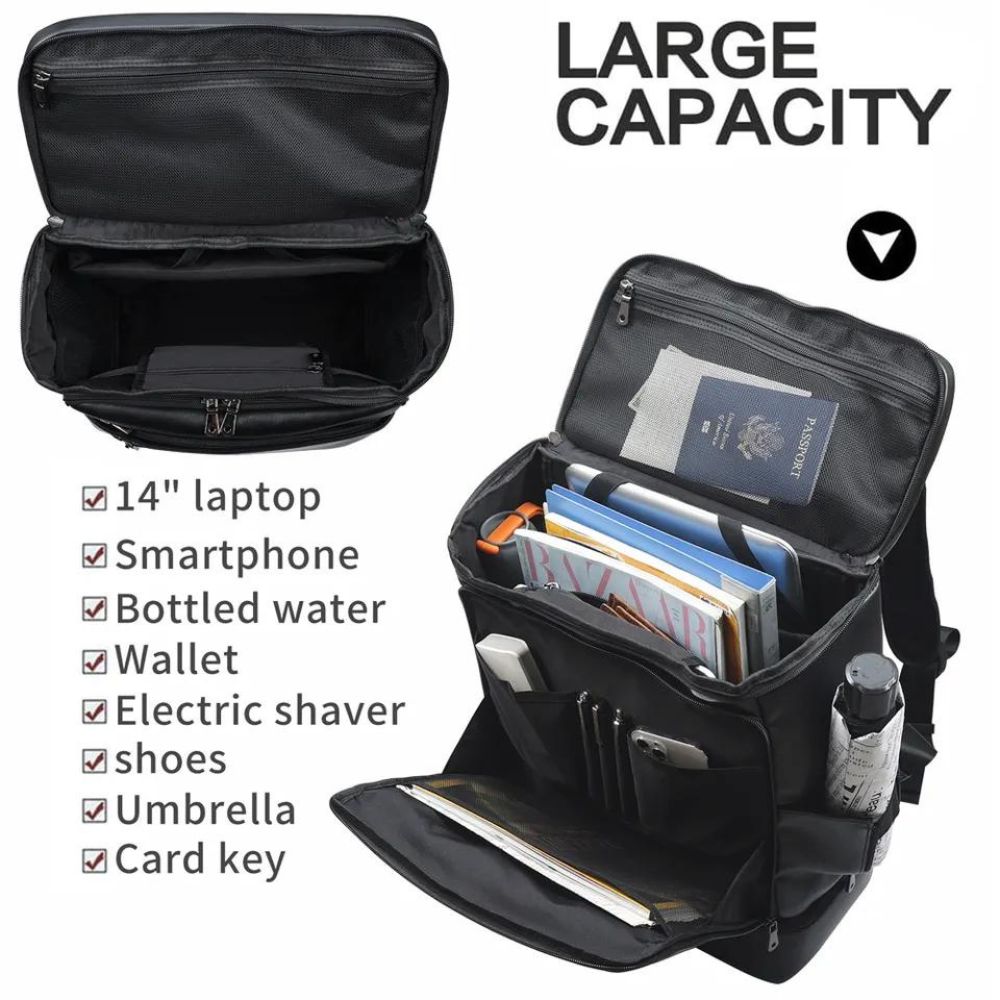 black leather waterproof backpack Black Waterproof Genuine Leather Travel Backpack