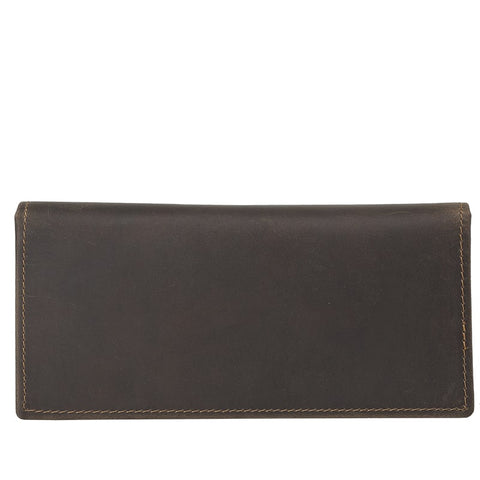 Dark brown pocket top grain leather wallet with many compartments and RFID-shielded.