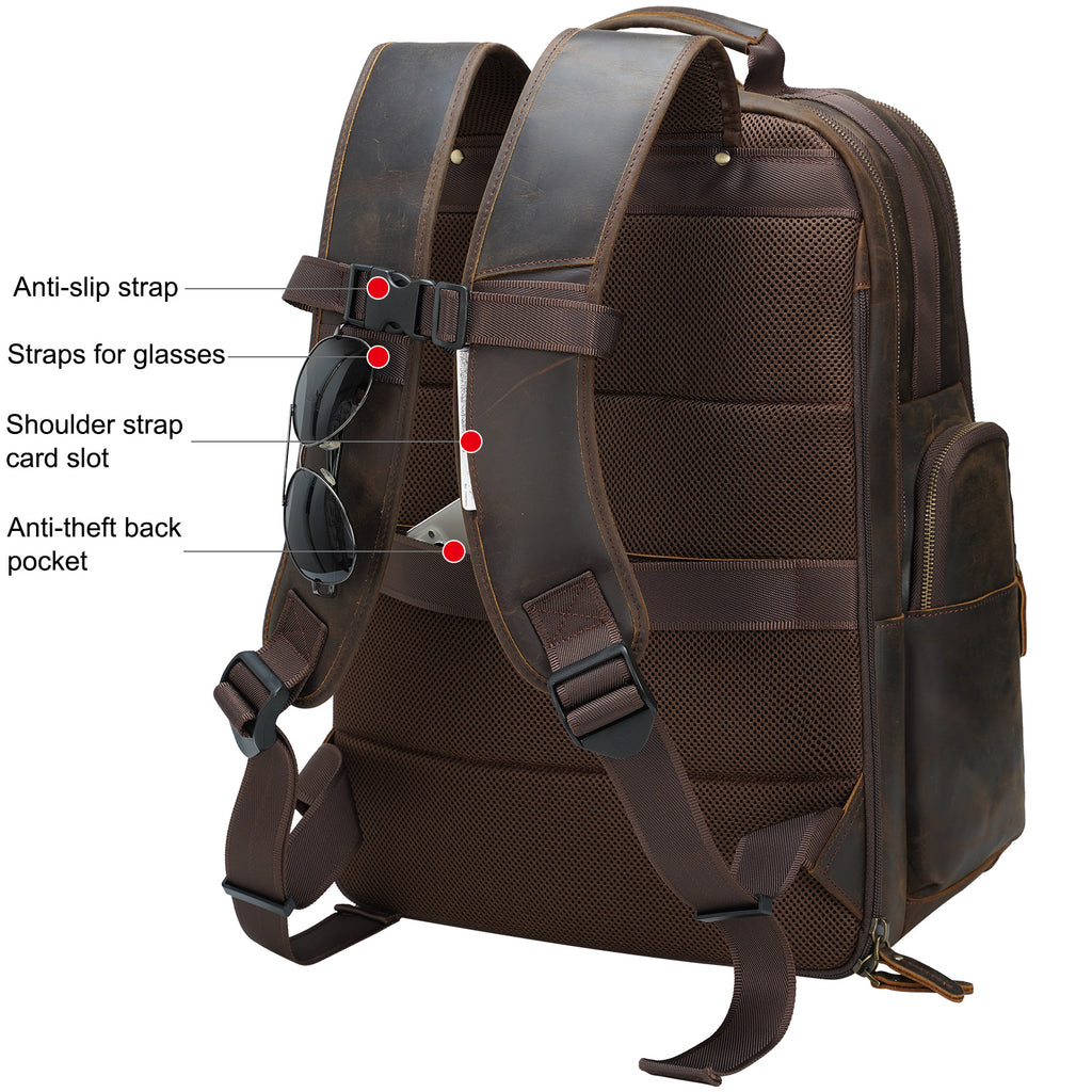 denali leather goods backpack Brown Bag Laptop Leather mens office backpack, color-Grey Color:Pearl Red Eyes