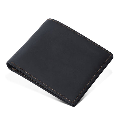 Black slim bifold top grain leather wallet with RFID-shielded