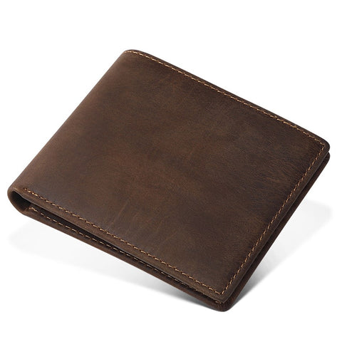 Brown slim bifold top grain leather wallet with RFID-shielded