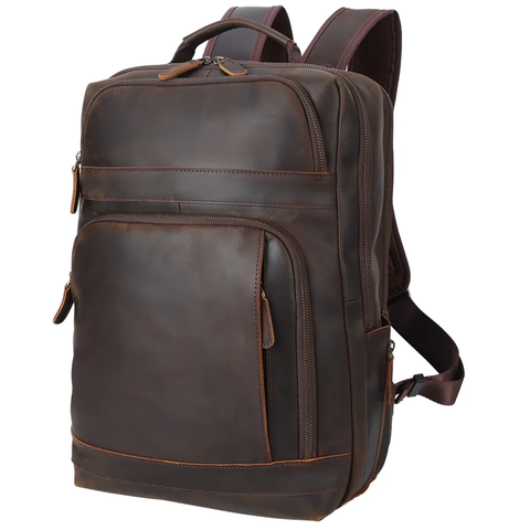 Vintage Retro Multi-Functional Laptop Full Grain Leather Travel Backpack - Dark Brown