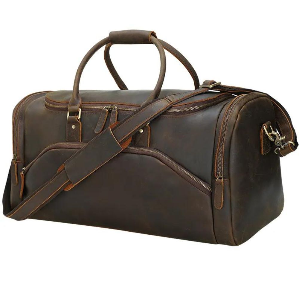 Vintage Style Leather Duffel Bag Large Capacity Weekend Bag Denali Leather Goods