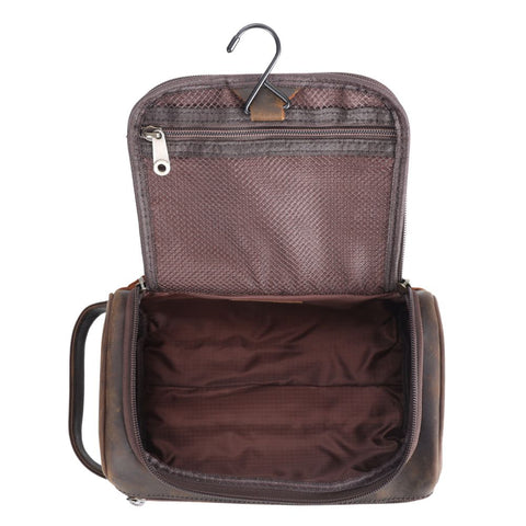 Leather Hanging Toiletry Premium Travel Bag - Dark Brown Leather Hanging Toiletry Premium Travel Bag - Dark Brown