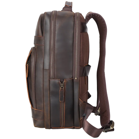 Vintage Retro Multi-Functional Laptop Full Grain Leather Travel Backpack - Dark Brown