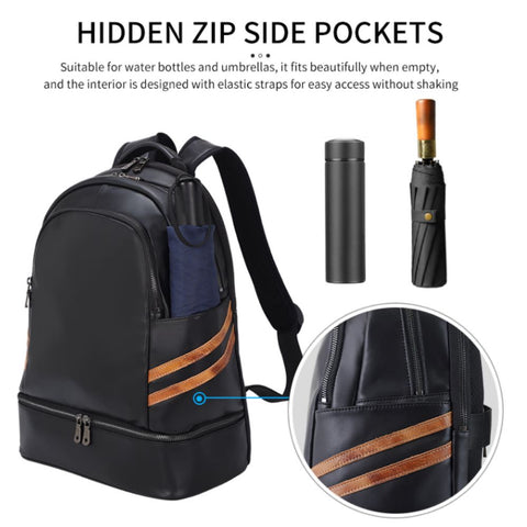 Black Genuine Leather Travel Backpack Waterproof
