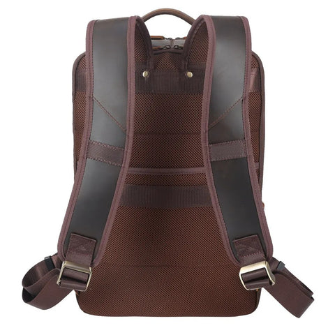 Leather Multi-Pocket Laptop Backpack - Dark Brown