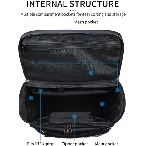 Black Waterproof Genuine Leather Travel Backpack