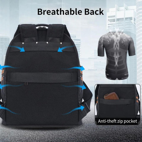 Black Genuine Leather Travel Backpack Waterproof