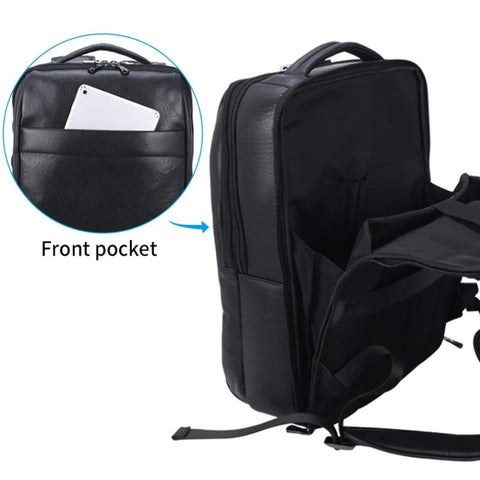 Black Leather Laptop Bag Business Backpack