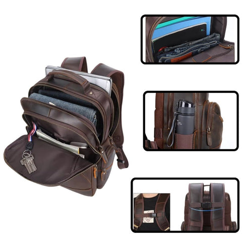 denali leather goods backpack Full Grain Genuine Functional Leather Laptop Backpack
