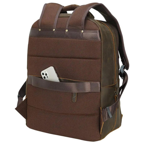 Dark Brown Leather Travel Backpack for Men