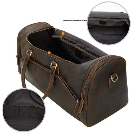 Vintage Style Leather Duffel Bag - Large Capacity Weekend Bag