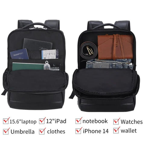 Black Leather Laptop Bag Business Backpack