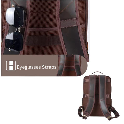 brown leather multi-pocket backpack diophy leather Leather Multi-Pocket Laptop Backpack - Dark Brown