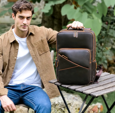 Full Grain Genuine Functional Leather Laptop Backpack