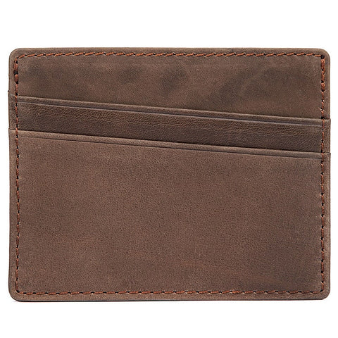 Genuine brown 100% top grain leather slim credit card holder with RFID-shielded technology.