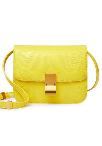 Handmade waterproof yellow box top grain leather bag with compartments and inner linings.