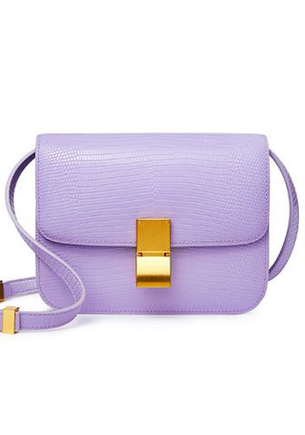 Handmade waterproof purple box top grain leather bag with compartments and inner linings.
