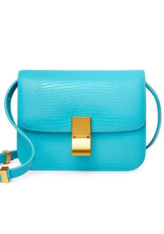 Handmade waterproof turquoise box top grain leather bag with compartments and inner linings.