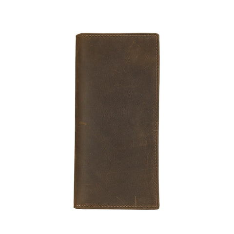 Light brown pocket top grain leather wallet with many compartments and RFID-shielded.
