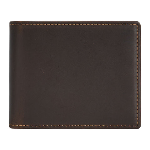 Dark brown bifold slim top grain leather wallet with many compartments and RFID-shielded