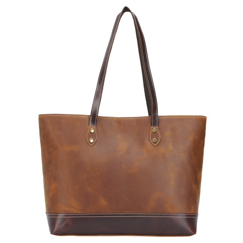Brown Vintage Top-Grain Leather Tote for Women