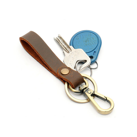 Light brown full-grain cow leather novelty keychain