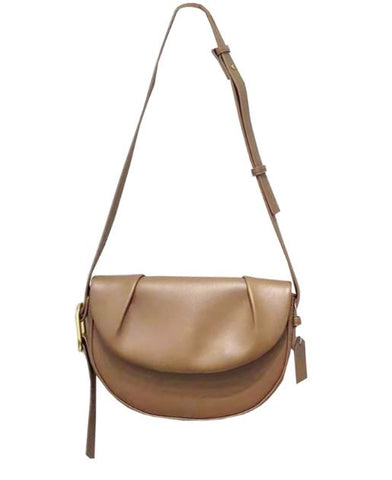 Handmade waterproof taupe top grain leather saddle bag for women
