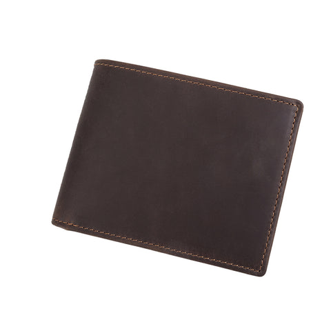 Dark brown ultra-slim bifold top grain vintage leather wallet with many compartments and RFID-shielded