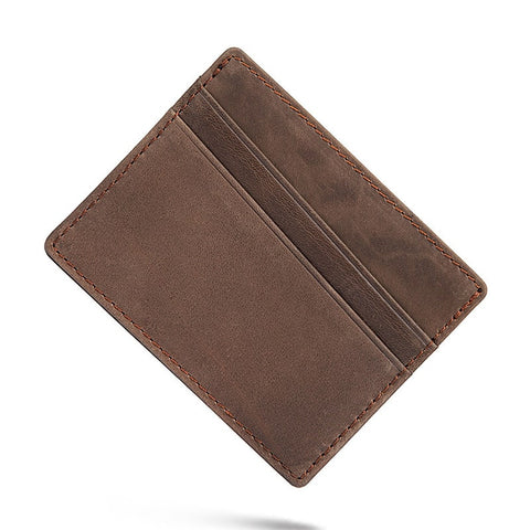 Genuine brown 100% top grain leather slim credit card holder with RFID-shielded technology.