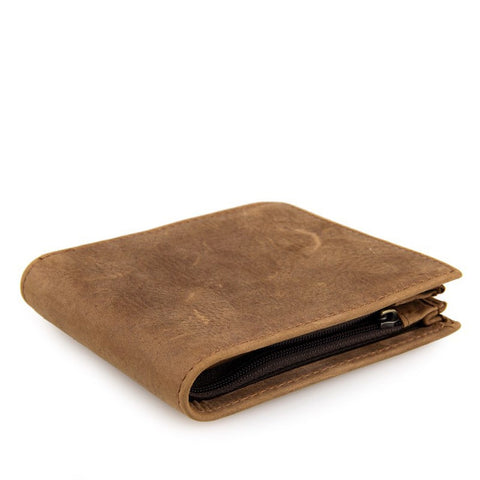Brown billfold top grain leather wallet with many pockets and RFID-shielded