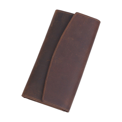 Slim full grain cow genuine leather travel wallet with magnetic money clip