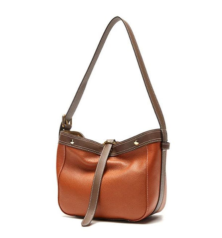 Waterproof brown top-grain leather bag crossbody for women with inner pockets and inner lining