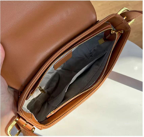 Handmade waterproof brown top grain leather saddle bag for women