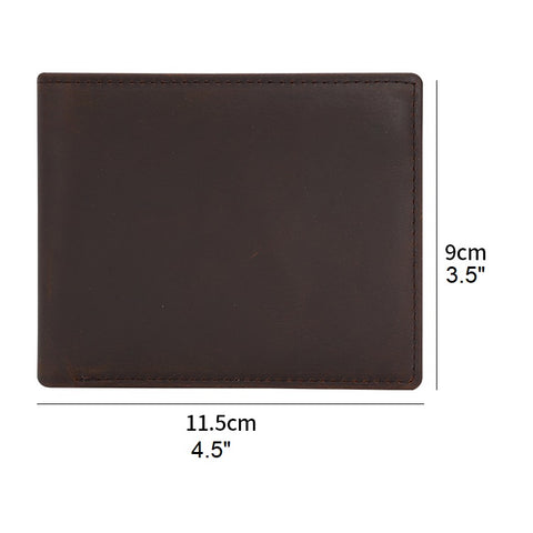 Dark brown ultra-slim bifold 100% top grain genuine leather wallet with RFID-shielded technology and 2 ID windows.