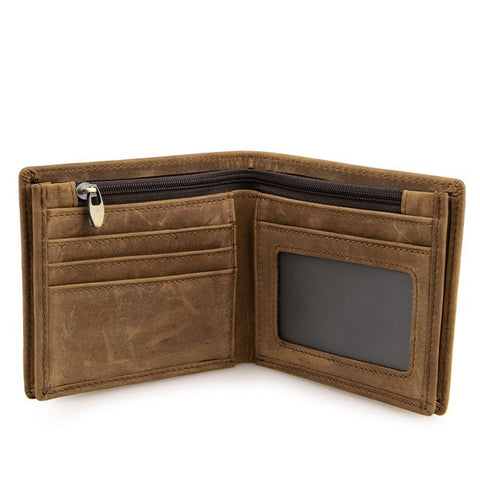 Brown billfold top grain leather wallet with many pockets and RFID-shielded