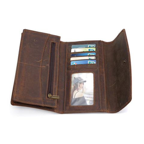 Slim full grain cow genuine leather travel wallet with magnetic money clip