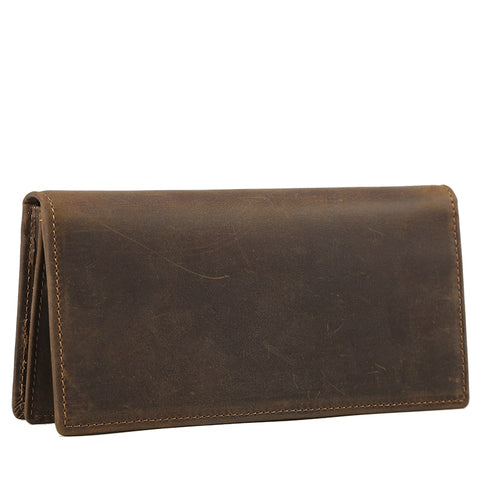 Light brown pocket top grain leather wallet with many compartments and RFID-shielded.