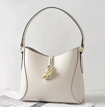 Handmade waterproof white top grain genuine leather structured bag for women with inner pocket and inner lining