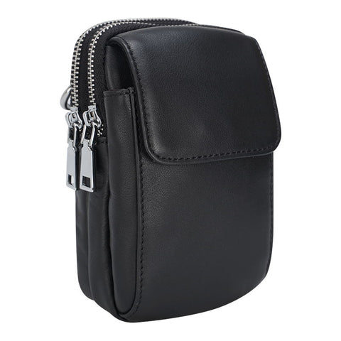 Black Sport 100% top-grain Genuine Leather Belt Crossbody Bag with adjustable shoulder strap and large inner and outer compartments