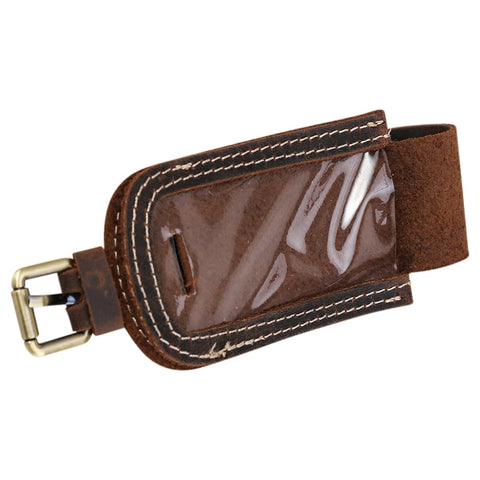 Brown soft top grain genuine leather name tag.