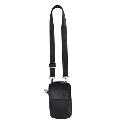 Black Sport 100% top-grain Genuine Leather Belt Crossbody Bag with adjustable shoulder strap and large inner and outer compartments