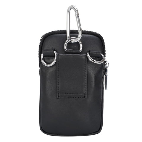 Black Sport 100% top-grain Genuine Leather Belt Crossbody Bag with adjustable shoulder strap and large inner and outer compartments