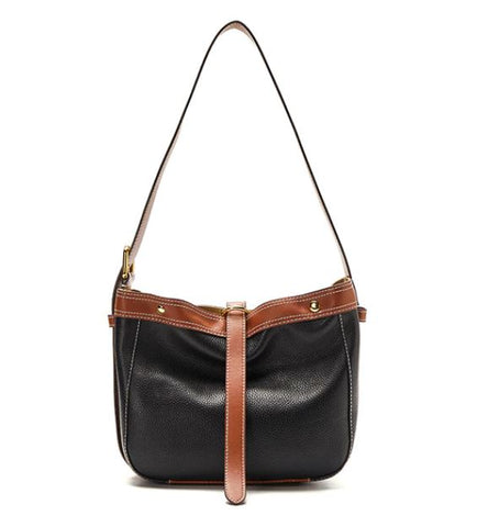 Waterproof black top-grain leather bag crossbody for women with inner pockets and inner lining