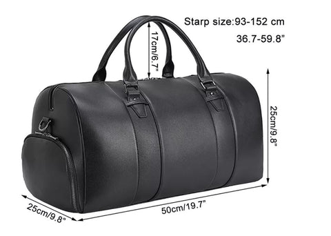 Black high end top grain leather weekender bag with shoe compartment