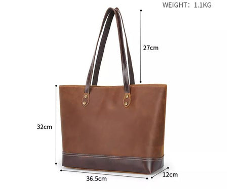 Brown Vintage Top-Grain Leather Tote for Women