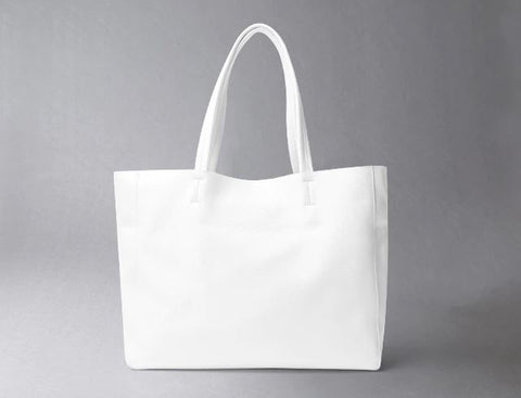 Handmade waterproof white genuine top grain leather tote for women with inner lining