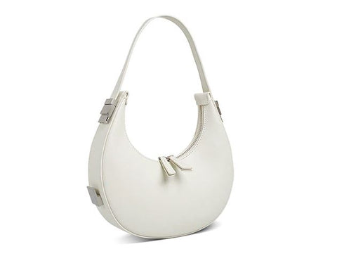 Handmade waterproof white luna crescent 100% top grain genuine leather bag for women with inner pocket and inner lining